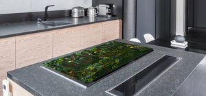 HUGE Cutting Board – Worktop saver and Pastry Board – Glass Kitchen Board DD37 Vintage leaves and patterns Series: Rich green fern