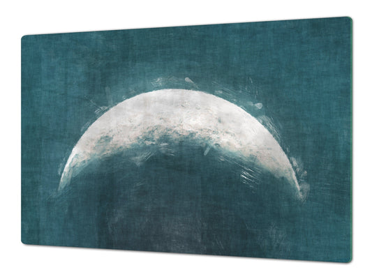 GIGANTIC CUTTING BOARD and Cooktop Cover - Glass Kitchen Board; SINGLE: 80 x 52 cm (31,5” x 20,47”); DOUBLE: 40 x 52 cm (15,75” x 20,47”); DD42 Paintings Series: Rising moon