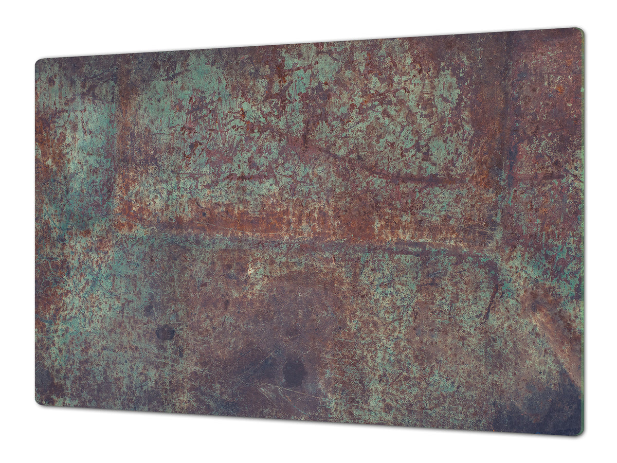 BIG KITCHEN BOARD & Induction Cooktop Cover – Glass Pastry Board DD34 Rusted textures Series: Vintage rusted metal