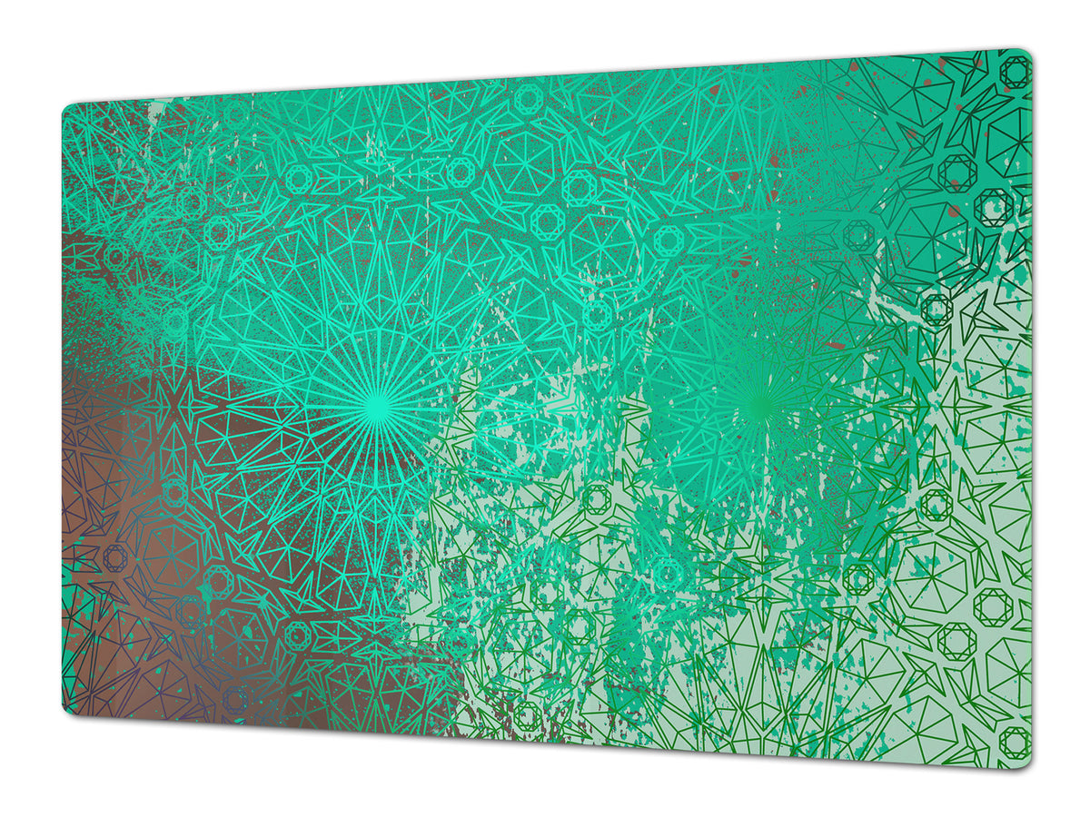 BIG KITCHEN BOARD & Induction Cooktop Cover – Glass Pastry Board DD34 Rusted textures Series: Oxidized copper ornament