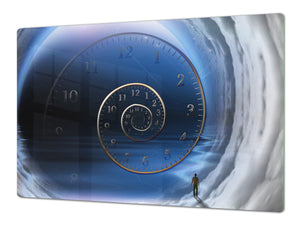 ENORMOUS  Tempered GLASS Chopping Board - Induction Cooktop Cover – SINGLE: 80 x 52 cm; DOUBLE: 40 x 52 cm; DD43 Abstract Graphics Series: Space and time