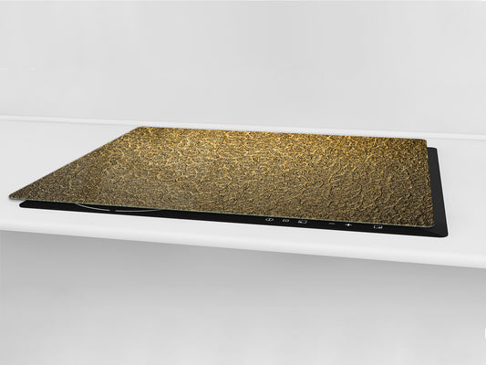 HUGE TEMPERED GLASS COOKTOP COVER – Glass Cutting Board and Worktop Saver – SINGLE: 80 x 52 cm (31,5” x 20,47”); DOUBLE: 40 x 52 cm (15,75” x 20,47”); DD40 Decorative Surfaces Series: Luxury golden pattern