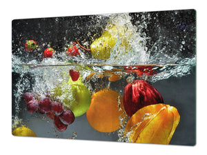 Enorm Küchenbrett aus Hartglas und Induktionskochplattenabdeckung; Fruit and Vegetables series DD02: Fruit in water