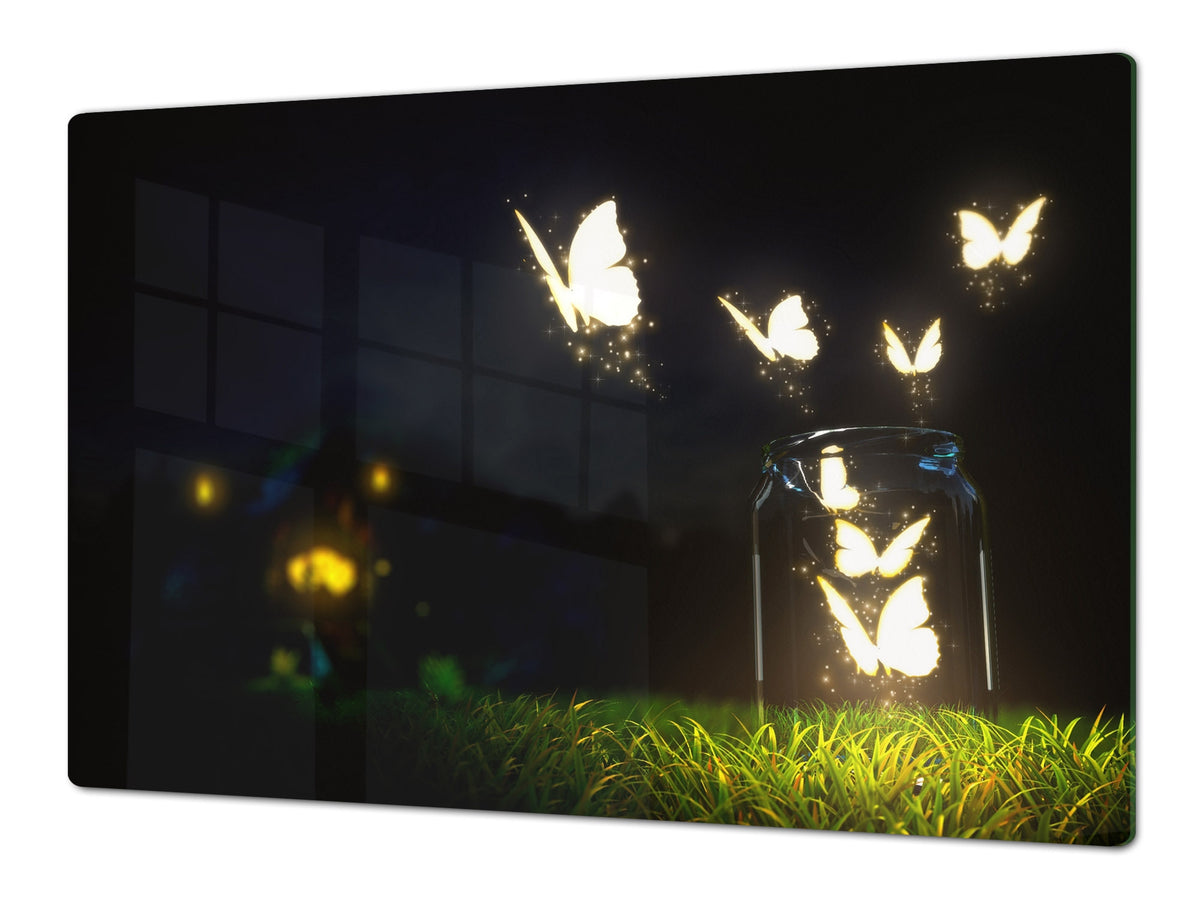 Induction Cooktop Cover – Glass Worktop saver: Fantasy and fairy-tale series DD18 Glowing butterflies
