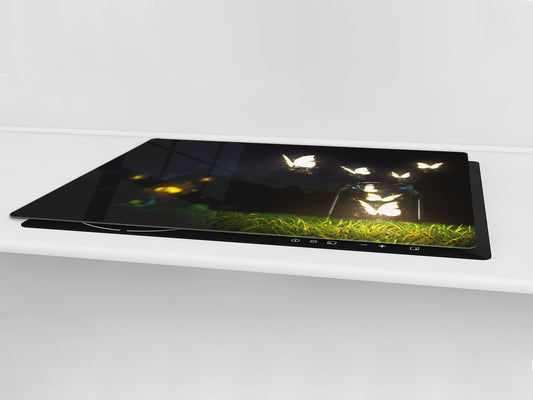Induction Cooktop Cover – Glass Worktop saver: Fantasy and fairy-tale series DD18 Glowing butterflies