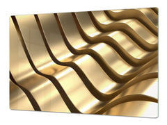 Gigantic Worktop saver and Pastry Board - Tempered GLASS Cutting Board - MEASURES: SINGLE: 80 x 52 cm; DOUBLE: 40 x 52 cm; DD38 Golden Waves Series: Abstract waves