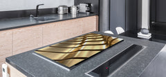 Gigantic Worktop saver and Pastry Board - Tempered GLASS Cutting Board - MEASURES: SINGLE: 80 x 52 cm; DOUBLE: 40 x 52 cm; DD38 Golden Waves Series: Abstract waves