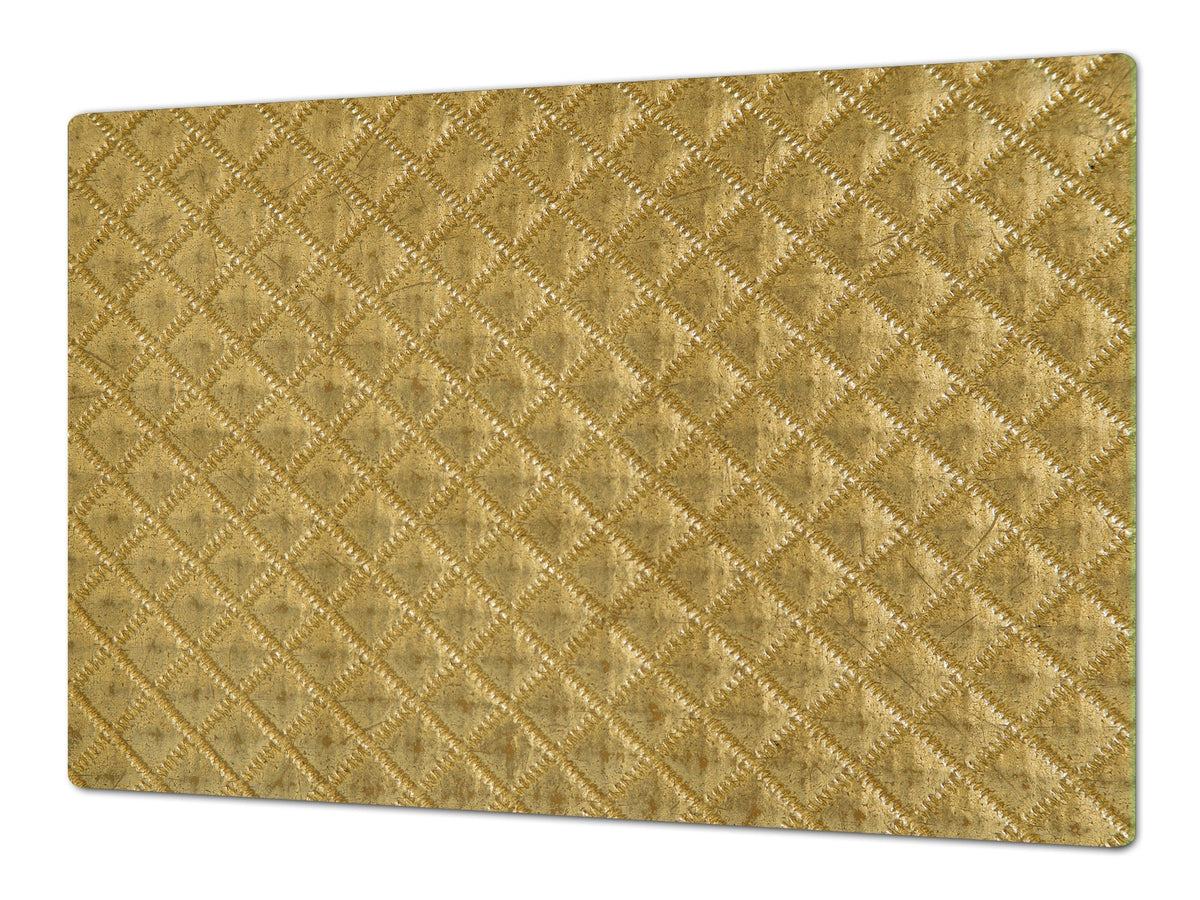 HUGE TEMPERED GLASS COOKTOP COVER – Glass Cutting Board and Worktop Saver – SINGLE: 80 x 52 cm (31,5” x 20,47”); DOUBLE: 40 x 52 cm (15,75” x 20,47”); DD40 Decorative Surfaces Series: Golden textured background
