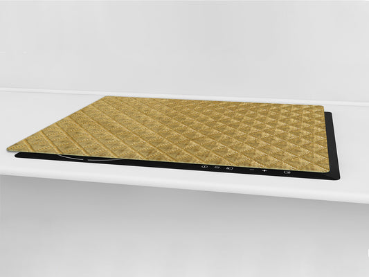 HUGE TEMPERED GLASS COOKTOP COVER – Glass Cutting Board and Worktop Saver – SINGLE: 80 x 52 cm (31,5” x 20,47”); DOUBLE: 40 x 52 cm (15,75” x 20,47”); DD40 Decorative Surfaces Series: Golden textured background