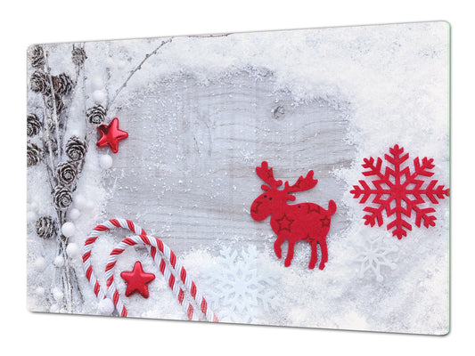 HUGE TEMPERED GLASS COOKTOP COVER - DD30 Christmas Series: Red reindeer
