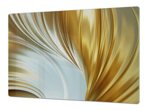 Gigantic Worktop saver and Pastry Board - Tempered GLASS Cutting Board - MEASURES: SINGLE: 80 x 52 cm; DOUBLE: 40 x 52 cm; DD38 Golden Waves Series: Gold satin background