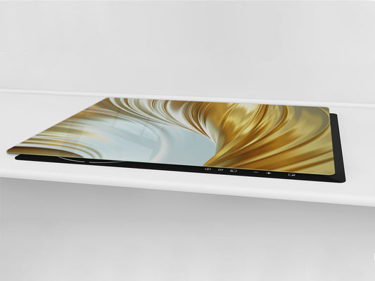 Gigantic Worktop saver and Pastry Board - Tempered GLASS Cutting Board - MEASURES: SINGLE: 80 x 52 cm; DOUBLE: 40 x 52 cm; DD38 Golden Waves Series: Gold satin background