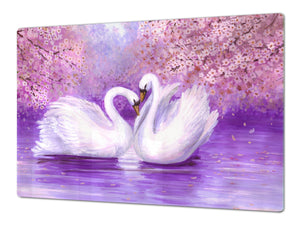 Gigantic Worktop saver and Pastry Board - Tempered GLASS Cutting Board Animals series DD01 Swans