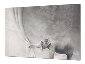 Riesig Schneidbrett aus Hartglas und schützende Arbeitsoberfläche; Animals series DD01: Happy Elephant