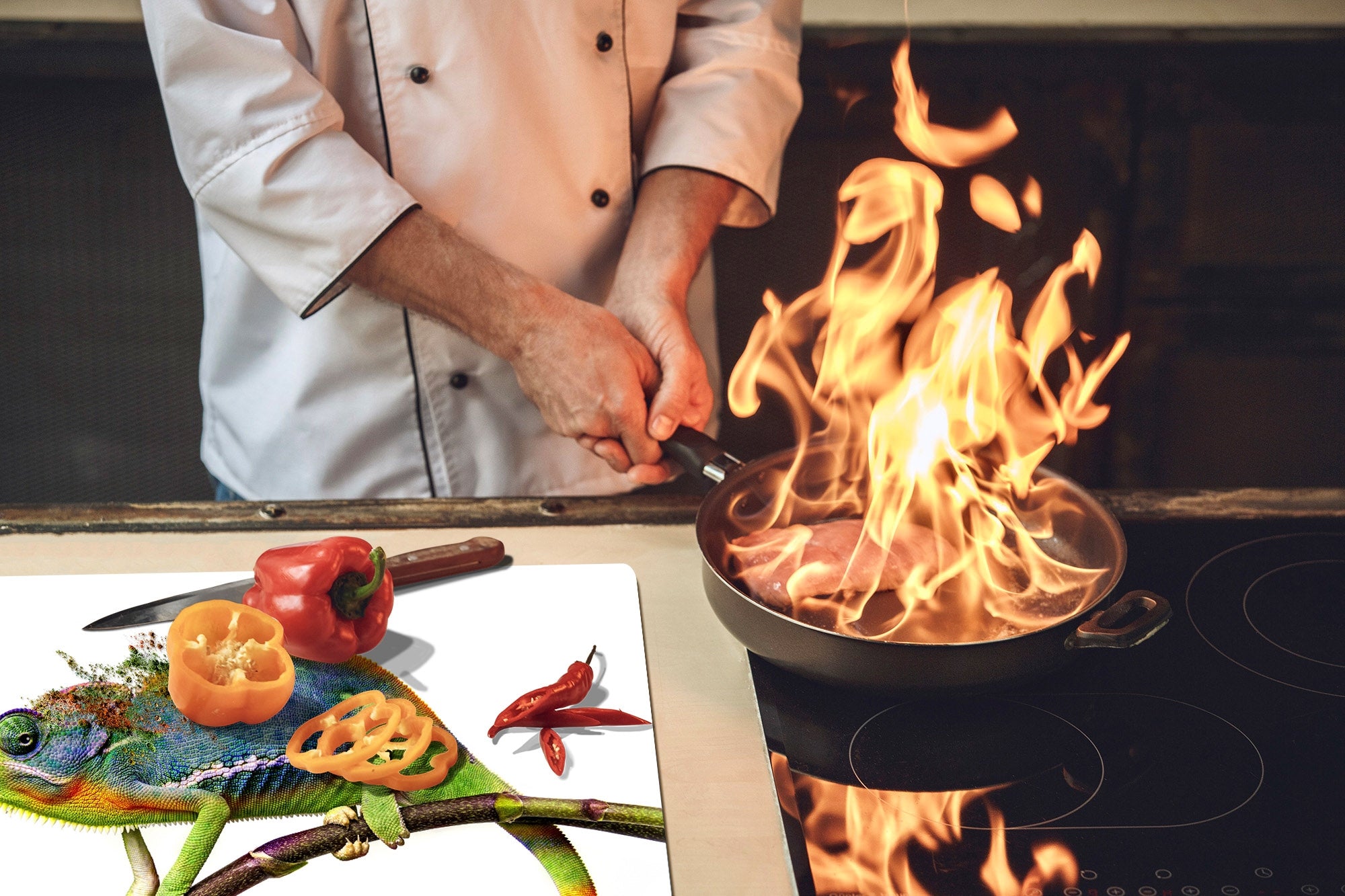 Gigantic Worktop saver and Pastry Board - Tempered GLASS Cutting Board Animals series DD01 Chameleon 1