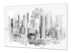Tempered GLASS Chopping Board – Enormous Induction Cooktop Cover - City Series DD12 City graphics