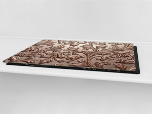 HUGE TEMPERED GLASS COOKTOP COVER – Glass Cutting Board and Worktop Saver – SINGLE: 80 x 52 cm (31,5” x 20,47”); DOUBLE: 40 x 52 cm (15,75” x 20,47”); DD40 Decorative Surfaces Series: Vintage chocolate surface