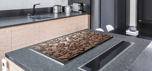 HUGE TEMPERED GLASS COOKTOP COVER – Glass Cutting Board and Worktop Saver – SINGLE: 80 x 52 cm (31,5” x 20,47”); DOUBLE: 40 x 52 cm (15,75” x 20,47”); DD40 Decorative Surfaces Series: Vintage chocolate surface