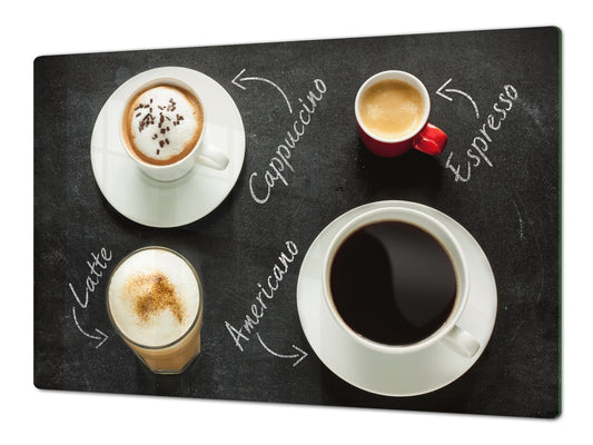 Worktop saver and Pastry Board – Glass Kitchen Board- Coffee series DD07 Types of coffee 1