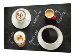 Worktop saver and Pastry Board – Glass Kitchen Board- Coffee series DD07 Types of coffee 1