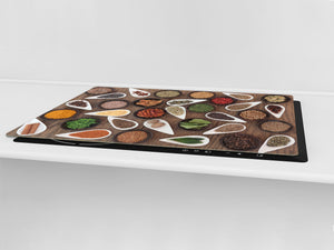 Sehr groß Küchenbrett aus Hartglas und Kochplattenabdeckung; A spice series DD03A: Mosaic from spices 1