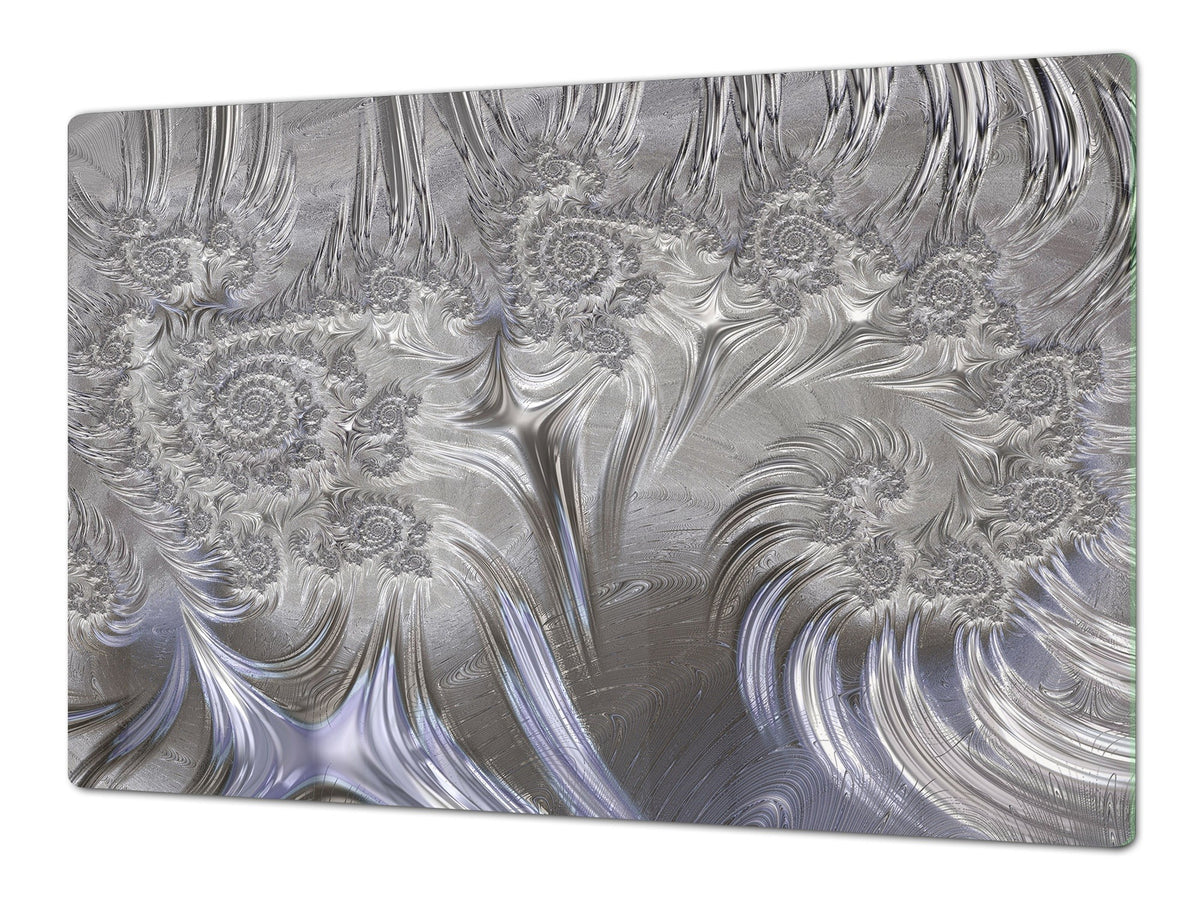 HUGE TEMPERED GLASS COOKTOP COVER – Glass Cutting Board and Worktop Saver – SINGLE: 80 x 52 cm (31,5” x 20,47”); DOUBLE: 40 x 52 cm (15,75” x 20,47”); DD40 Decorative Surfaces Series: Silver waves