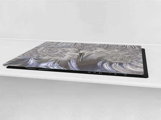 HUGE TEMPERED GLASS COOKTOP COVER – Glass Cutting Board and Worktop Saver – SINGLE: 80 x 52 cm (31,5” x 20,47”); DOUBLE: 40 x 52 cm (15,75” x 20,47”); DD40 Decorative Surfaces Series: Silver waves