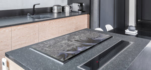 HUGE TEMPERED GLASS COOKTOP COVER – Glass Cutting Board and Worktop Saver – SINGLE: 80 x 52 cm (31,5” x 20,47”); DOUBLE: 40 x 52 cm (15,75” x 20,47”); DD40 Decorative Surfaces Series: Silver waves