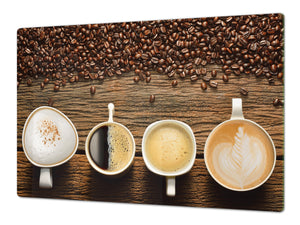 Sehr groß Küchenbrett aus Hartglas und Induktionskochplattenabdeckung; Coffee series DD07: Types of coffee 2