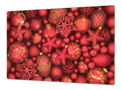 HUGE TEMPERED GLASS COOKTOP COVER - DD30 Christmas Series: Red christmas ornaments