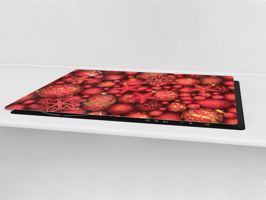 HUGE TEMPERED GLASS COOKTOP COVER - DD30 Christmas Series: Red christmas ornaments