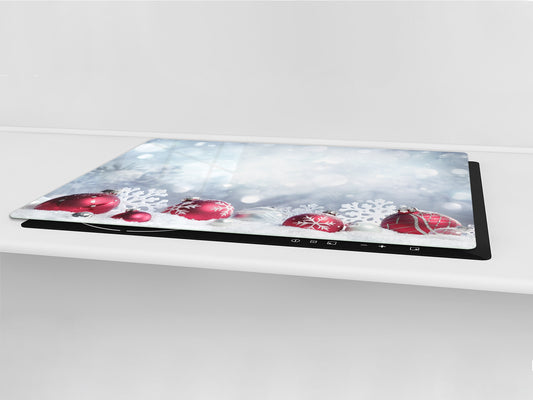 HUGE TEMPERED GLASS COOKTOP COVER - DD30 Christmas Series: Christmas balls in the snow