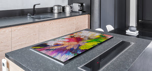 GIGANTIC CUTTING BOARD and Cooktop Cover - Glass Kitchen Board; SINGLE: 80 x 52 cm (31,5” x 20,47”); DOUBLE: 40 x 52 cm (15,75” x 20,47”); DD42 Paintings Series: Digital flower painting