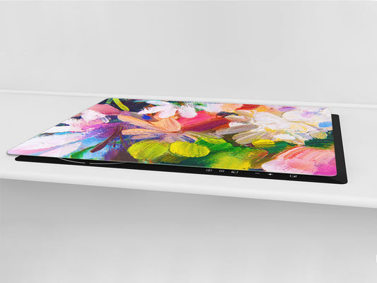 GIGANTIC CUTTING BOARD and Cooktop Cover - Glass Kitchen Board; SINGLE: 80 x 52 cm (31,5” x 20,47”); DOUBLE: 40 x 52 cm (15,75” x 20,47”); DD42 Paintings Series: Impressionist flowers