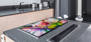 GIGANTIC CUTTING BOARD and Cooktop Cover - Glass Kitchen Board; SINGLE: 80 x 52 cm (31,5” x 20,47”); DOUBLE: 40 x 52 cm (15,75” x 20,47”); DD42 Paintings Series: Impressionist flowers