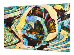 GIGANTIC CUTTING BOARD and Cooktop Cover - Glass Kitchen Board; SINGLE: 80 x 52 cm (31,5” x 20,47”); DOUBLE: 40 x 52 cm (15,75” x 20,47”); DD42 Paintings Series: Stained glass