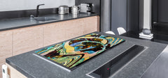 GIGANTIC CUTTING BOARD and Cooktop Cover - Glass Kitchen Board; SINGLE: 80 x 52 cm (31,5” x 20,47”); DOUBLE: 40 x 52 cm (15,75” x 20,47”); DD42 Paintings Series: Stained glass