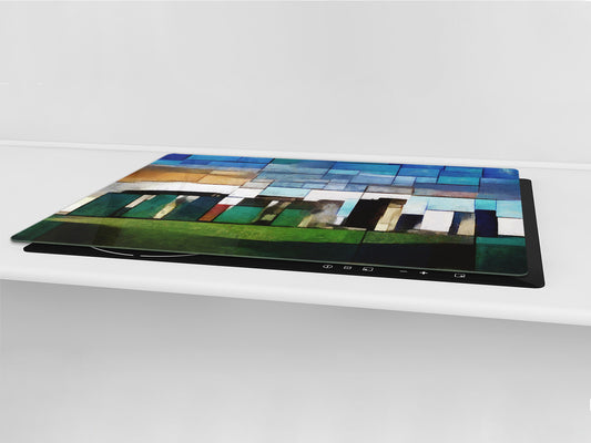GIGANTIC CUTTING BOARD and Cooktop Cover - Glass Kitchen Board; SINGLE: 80 x 52 cm (31,5” x 20,47”); DOUBLE: 40 x 52 cm (15,75” x 20,47”); DD42 Paintings Series: Cubist Stonehenge