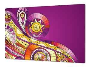 HUGE TEMPERED GLASS CHOPPING BOARD ; Moroccan design Series DD21 Underwater doodle