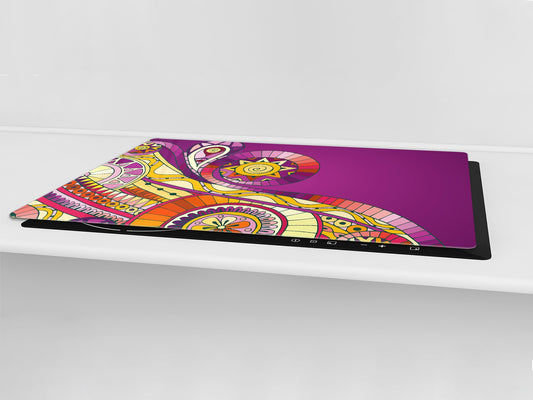 HUGE TEMPERED GLASS CHOPPING BOARD ; Moroccan design Series DD21 Underwater doodle