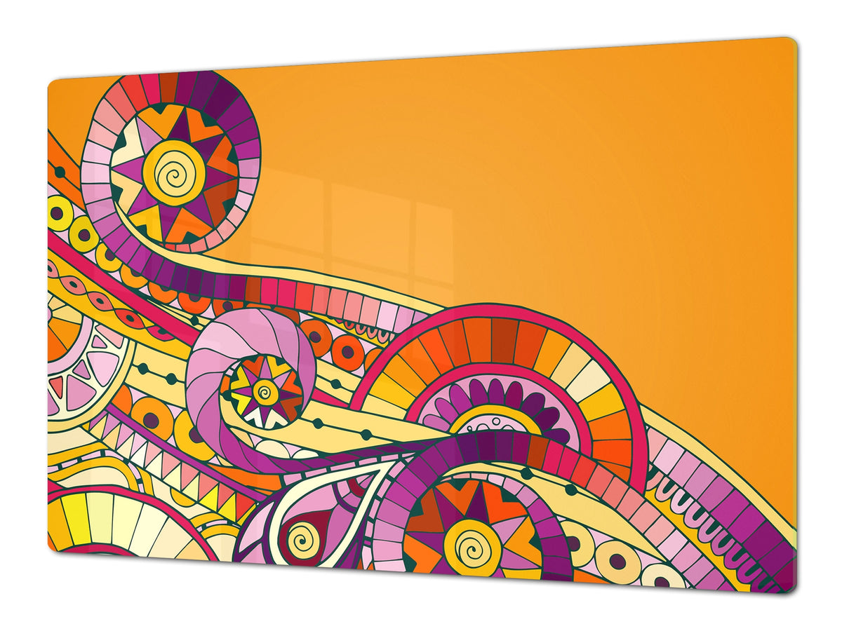 HUGE TEMPERED GLASS CHOPPING BOARD ; Moroccan design Series DD21 Underwater doodles