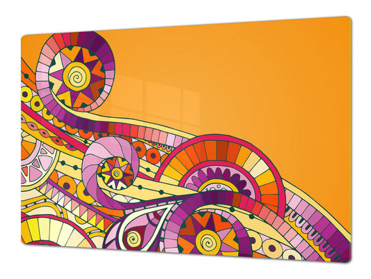 HUGE TEMPERED GLASS CHOPPING BOARD ; Moroccan design Series DD21 Underwater doodles