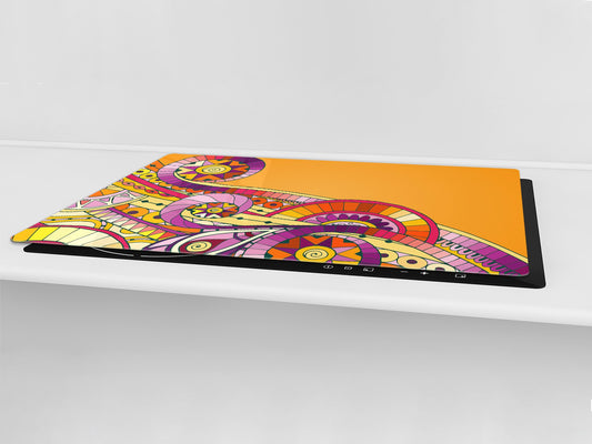 HUGE TEMPERED GLASS CHOPPING BOARD ; Moroccan design Series DD21 Underwater doodles
