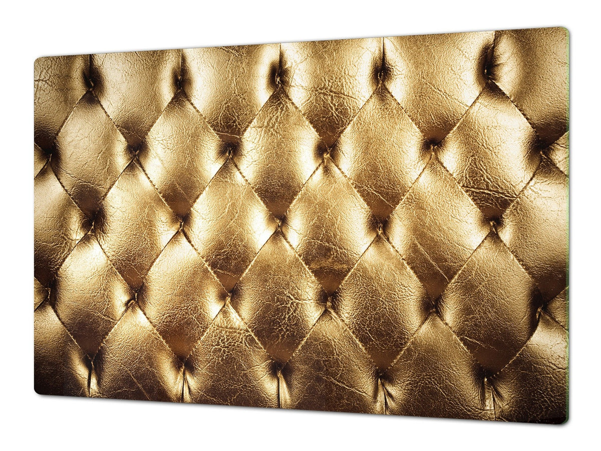 HUGE TEMPERED GLASS COOKTOP COVER – Glass Cutting Board and Worktop Saver – SINGLE: 80 x 52 cm (31,5” x 20,47”); DOUBLE: 40 x 52 cm (15,75” x 20,47”); DD40 Decorative Surfaces Series: Golden leather upholstery 2