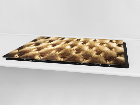 HUGE TEMPERED GLASS COOKTOP COVER – Glass Cutting Board and Worktop Saver – SINGLE: 80 x 52 cm (31,5” x 20,47”); DOUBLE: 40 x 52 cm (15,75” x 20,47”); DD40 Decorative Surfaces Series: Golden leather upholstery 2