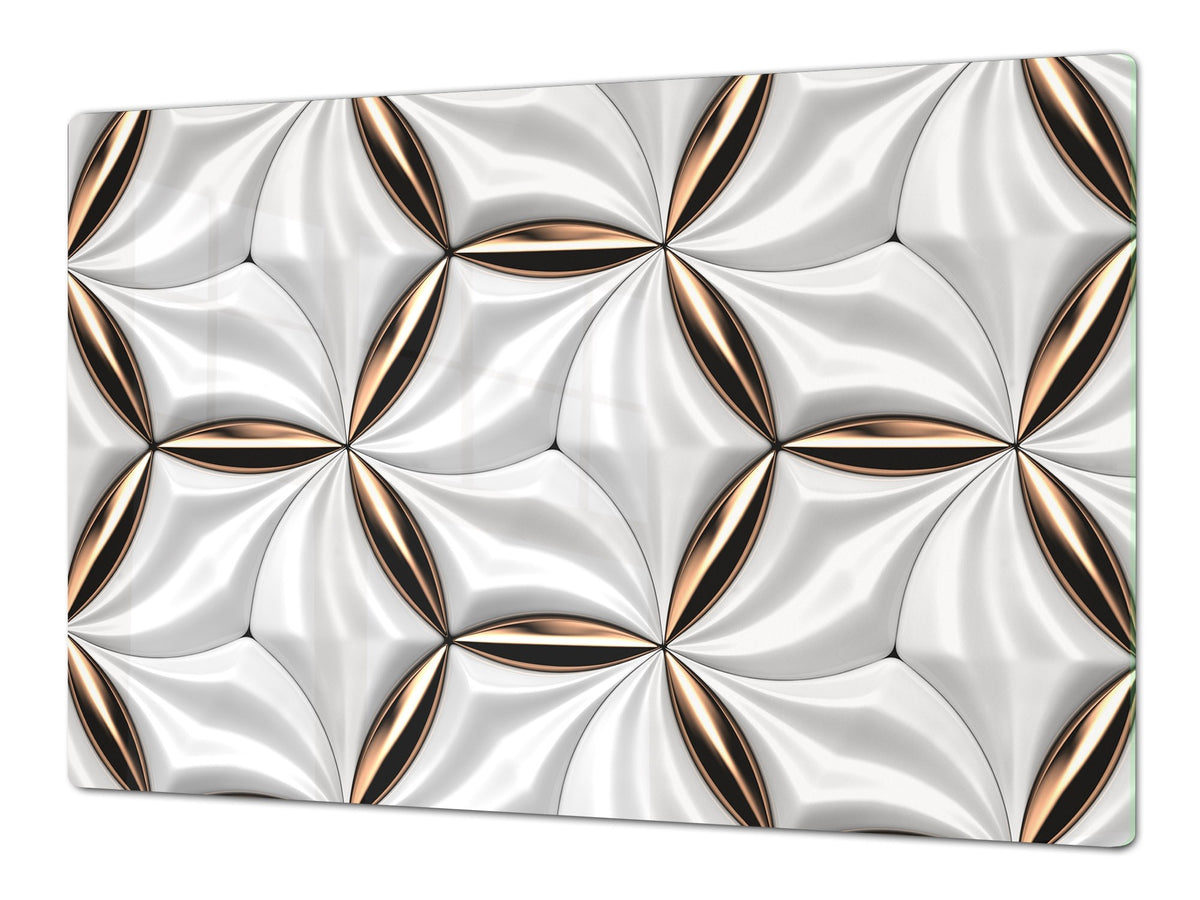 HUGE TEMPERED GLASS COOKTOP COVER – Glass Cutting Board and Worktop Saver – SINGLE: 80 x 52 cm (31,5” x 20,47”); DOUBLE: 40 x 52 cm (15,75” x 20,47”); DD40 Decorative Surfaces Series: Golden-white tiles