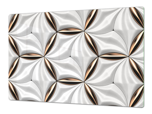 HUGE TEMPERED GLASS COOKTOP COVER – Glass Cutting Board and Worktop Saver – SINGLE: 80 x 52 cm (31,5” x 20,47”); DOUBLE: 40 x 52 cm (15,75” x 20,47”); DD40 Decorative Surfaces Series: Golden-white tiles