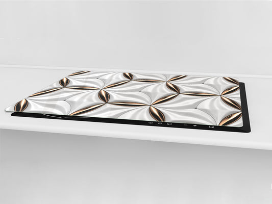 HUGE TEMPERED GLASS COOKTOP COVER – Glass Cutting Board and Worktop Saver – SINGLE: 80 x 52 cm (31,5” x 20,47”); DOUBLE: 40 x 52 cm (15,75” x 20,47”); DD40 Decorative Surfaces Series: Golden-white tiles