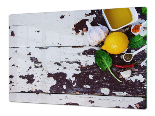 UNIQUE Tempered GLASS Kitchen Board Fruit and Vegetables series DD02 Ingredients of the sauce