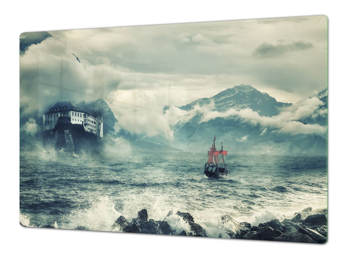 GIGANTIC CUTTING BOARD and Cooktop Cover- Image Series DD05A Sea storm